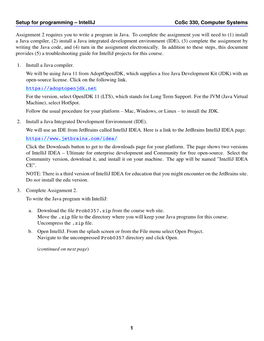 Setup for Programming – Intellij Cosc 330, Computer Systems