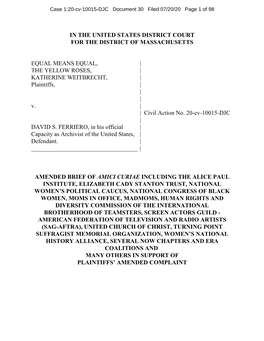 In the United States District Court for the District of Massachusetts Equal Means Equal, | the Yellow Roses, | Katherine Weitbre