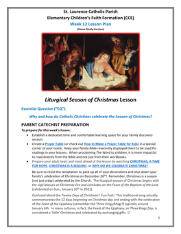 Liturgical Season of Christmas Lesson