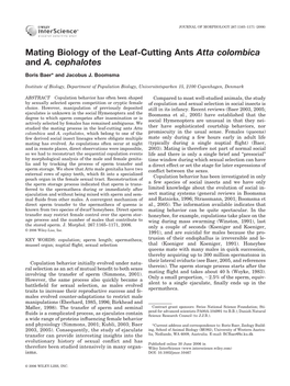 Mating Biology of the Leaf-Cutting Ants Atta Colombica and A. Cephalotes