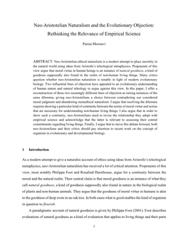 Neo-Aristotelian Naturalism and the Evolutionary Objection: Rethinking the Relevance of Empirical Science