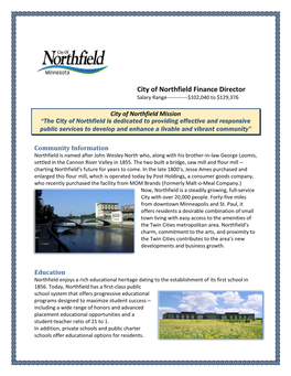 City of Northfield Finance Director Salary Range------$102,040 to $129,376