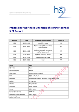 Proposal for Northern Extension of Northolt Tunnel SIFT Report