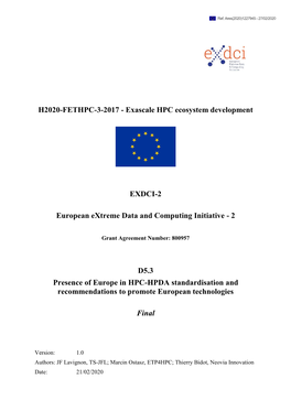 Presence of Europe in HPC-HPDA Standardisation and Recommendations to Promote European Technologies