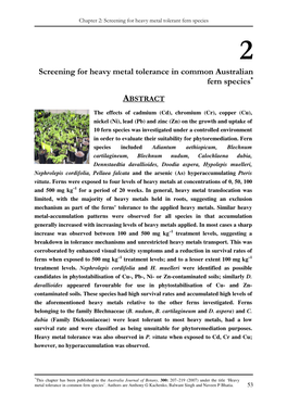 Screening for Heavy Metal Tolerance in Common Australian Fern Species*