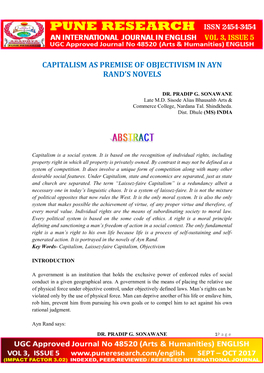 Capitalism As Premise of Objectivism in Ayn Rand's Novels