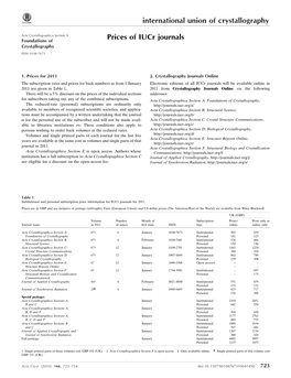 Prices of Iucr Journals Crystallography ISSN 0108-7673