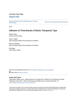 Adhesion of Three Brands of Elastic Therapeutic Tape