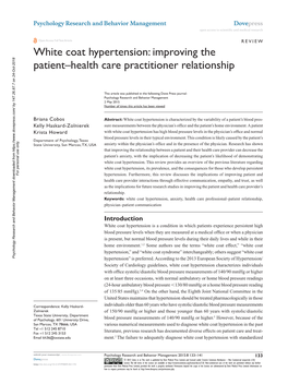 White Coat Hypertension: Improving the Patient–Health Care Practitioner Relationship