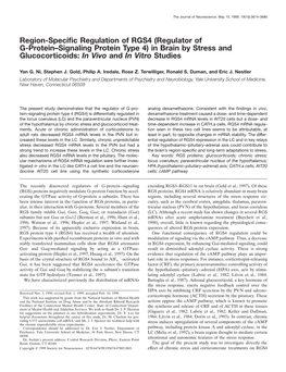 Region-Specific Regulation of RGS4 (Regulator of G-Protein–Signaling