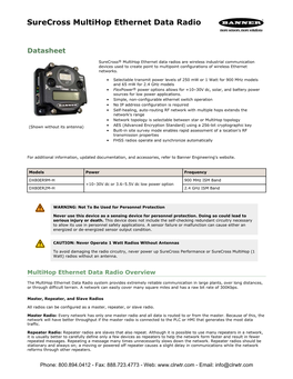 Banner Surecross Multihop Ethernet Data Radio