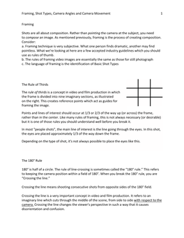 Framing, Shot Types, Camera Movement