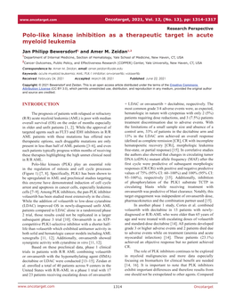 Polo-Like Kinase Inhibition As a Therapeutic Target in Acute Myeloid Leukemia