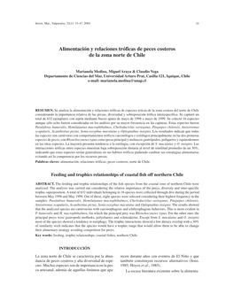 Alimentación Y Relaciones Tróficas De Peces Costeros De La Zona Norte De Chile