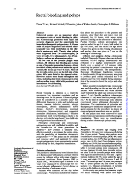 Rectal Bleeding and Polyps Arch Dis Child: First Published As 10.1136/Adc.69.1.144 on 1 July 1993