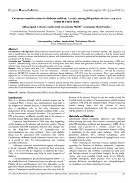 Cutaneous Manifestations in Diabetes Mellitus