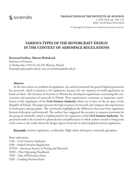 Various Types of the Rotorcraft Design in the Context of Aerospace Regulations