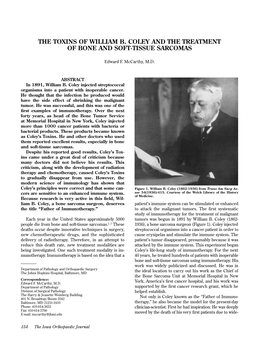 The Toxins of William B. Coley and the Treatment of Bone and Soft-Tissue Sarcomas