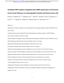 Candidate SNP Analyses Integrated with Mrna Expression and Hormone