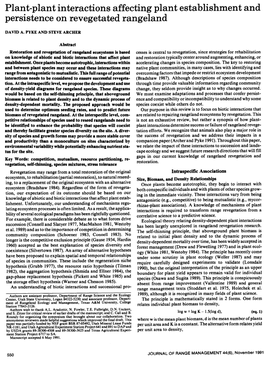 Plant-Plant Interactions Affecting Plant Establishment and Persistence on Revegetated Rangeland