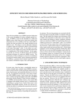 Efficient Multi-User Mimo Downlink Precoding and Scheduling