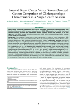 Interval Breast Cancer Versus Screen-Detected Cancer: Comparison of Clinicopathologic Characteristics in a Single-Center Analysis