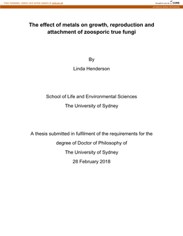 The Effect of Metals on Growth, Reproduction and Attachment of Zoosporic True Fungi