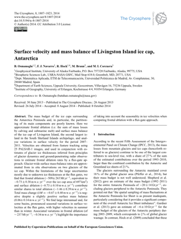 Surface Velocity and Mass Balance of Livingston Island Ice Cap, Antarctica