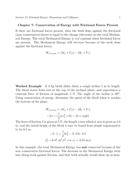 Chapter 7: Conservation of Energy with Frictional Forces Present