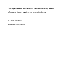 Fecal Calprotectin Level in Differentiating Between Inflammatory and Non- Inflammatory Diarrhea in Patients with Nosocomial Diarrhea