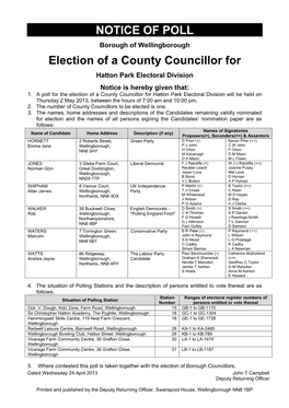 NOTICE of POLL Election of a County Councillor