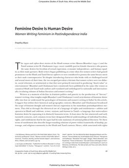 Feminine Desire Is Human Desire Women Writing Feminism in Postindependence India