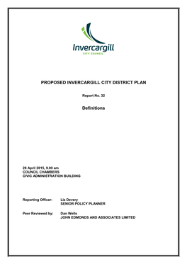 PROPOSED INVERCARGILL CITY DISTRICT PLAN Definitions