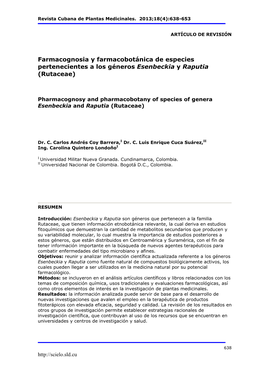 Pharmacognosy and Pharmacobotany of Species of Genera Esenbeckia and Raputia (Rutaceae)