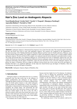 Hair's Zinc Level on Androgenic Alopecia
