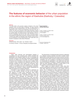 The Features of Economic Behavior of the Urban Population in the Ethnic the Region of Kashubia (Kashuby / Cassubia)