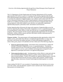 Overview of the Scaling Apprenticeship Through Sector-Based Strategies Grant Program and Project Summaries the U.S. Department O