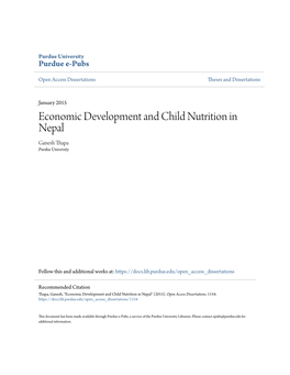 Economic Development and Child Nutrition in Nepal Ganesh Thapa Purdue University