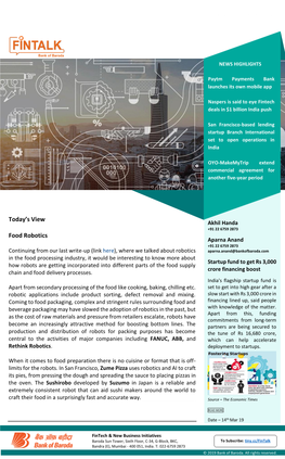 Today's View Food Robotics