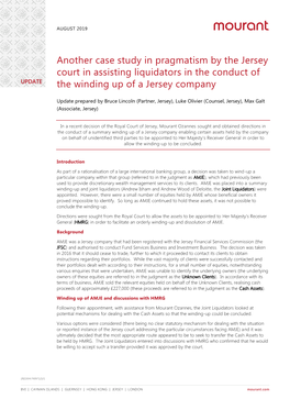 Another Case Study in Pragmatism by the Jersey Court in Assisting Liquidators in the Conduct of UPDATE the Winding up of a Jersey Company