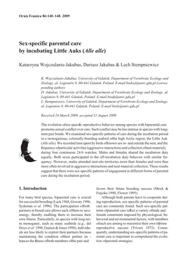 Sex-Specific Parental Care by Incubating Little Auks (Alle Alle)