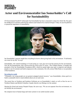 Actor and Environmentalist Ian Somerhalder's Call for Sustainability