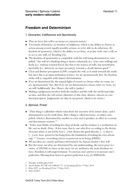Handout 11, Freedom and Determinism