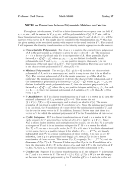 Professor Carl Cowen Math 55400 Spring 17 NOTES on Connections