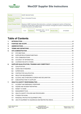 Wescef Supplier Site Instructions Table of Contents