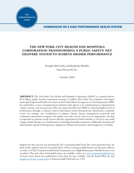 The New York City Health and Hospitals Corporation: TRANSFORMING a Public Safety Net Delivery System to ACHIEVE Higher PERFORMANCE