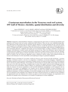 Crustacean Macrofoulers in the Veracruz Coral Reef System, SW Gulf of Mexico: Checklist, Spatial Distribution and Diversity