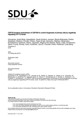 University of Southern Denmark CEP78 Functions Downstream Of