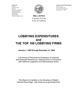 LOBBYING EXPENDITURES and the TOP 100 LOBBYING FIRMS