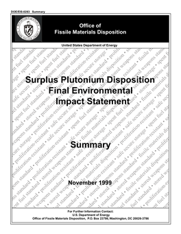 DOE/EIS-0283; Surplus Plutonium Disposition Final Environmental